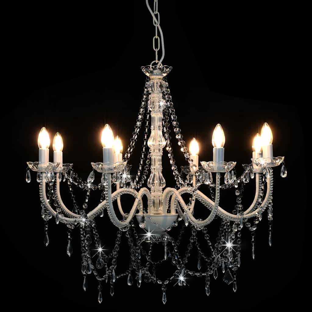 Lustre com contas lâmpadas 8 x E14 branco