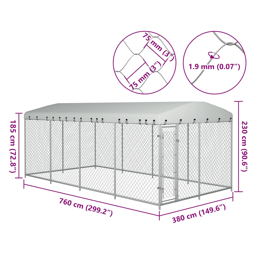 Canil de exterior com telhado 7,6x3,8x2,3 m
