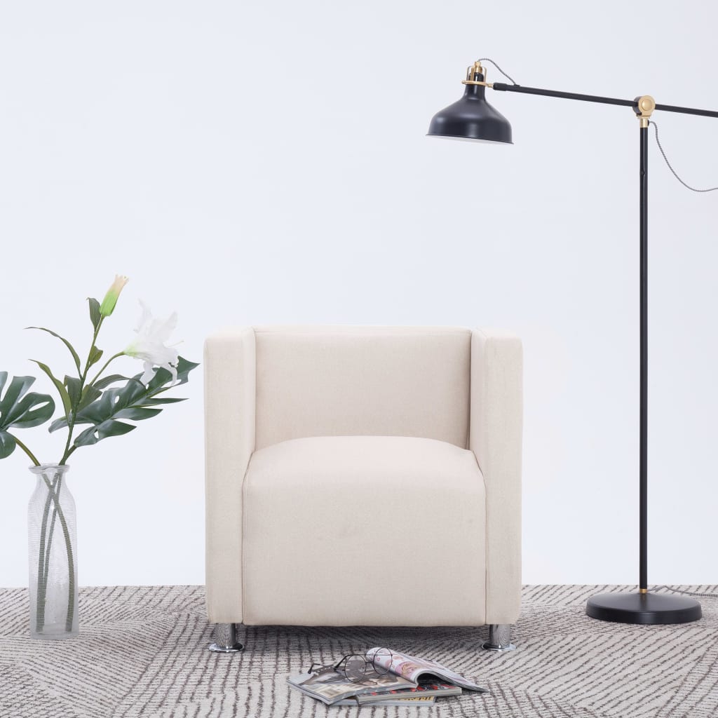 Poltrona em forma de cubo tecido creme