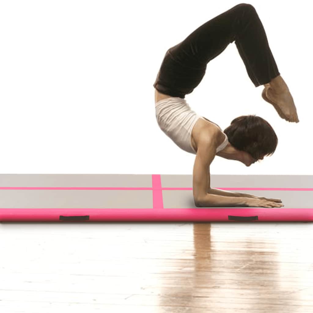 Colchão de ginástica insuflável c/ bomba 600x100x10 cm PVC rosa