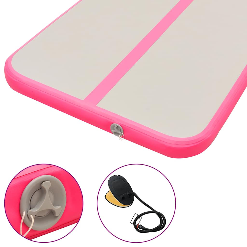 Colchão de ginástica insuflável c/ bomba 600x100x10 cm PVC rosa