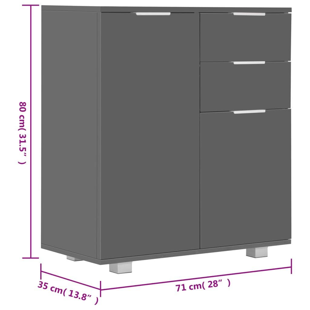 Aparador em contraplacado 71x35x80 cm branco brilhante