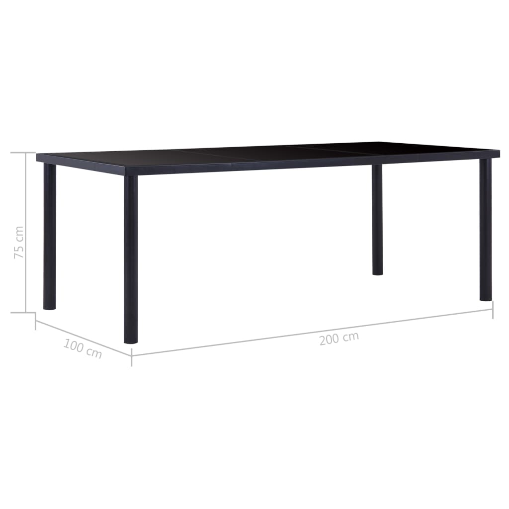 Mesa de jantar 200x100x75 cm vidro temperado preto