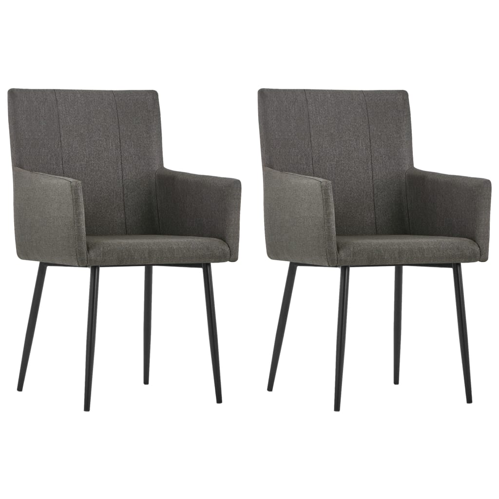Cadeiras de jantar c/ braços 2 pcs tecido cinzento-acastanhado