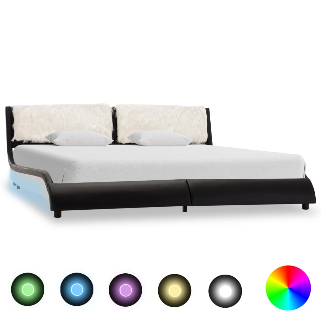 Estrutura cama c/ LED 180x200 cm couro artificial preto/branco