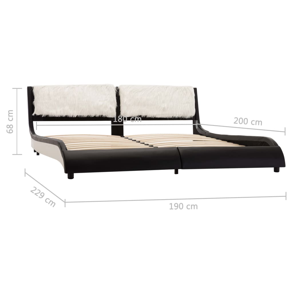 Estrutura cama c/ LED 180x200 cm couro artificial preto/branco