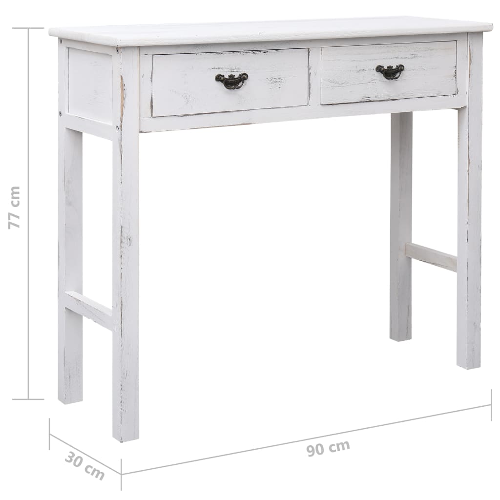 Mesa consola 90x30x77 cm madeira branco antigo