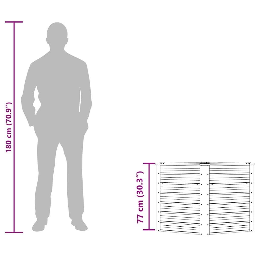 Canteiro elevado jardim aço galvanizado 129x129x77 cm castanho