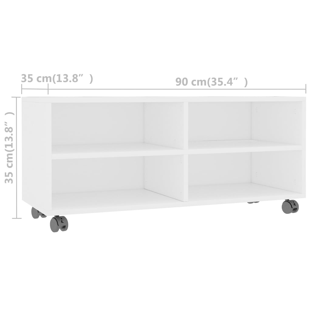 Móvel de TV com rodas 90x35x35 cm derivados de madeira branco