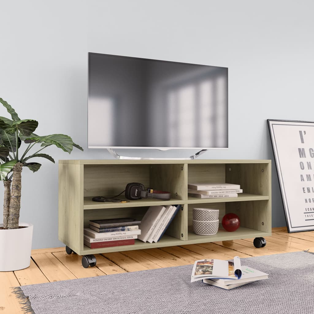 Móvel de TV com rodas 90x35x35 cm derivados de madeira branco