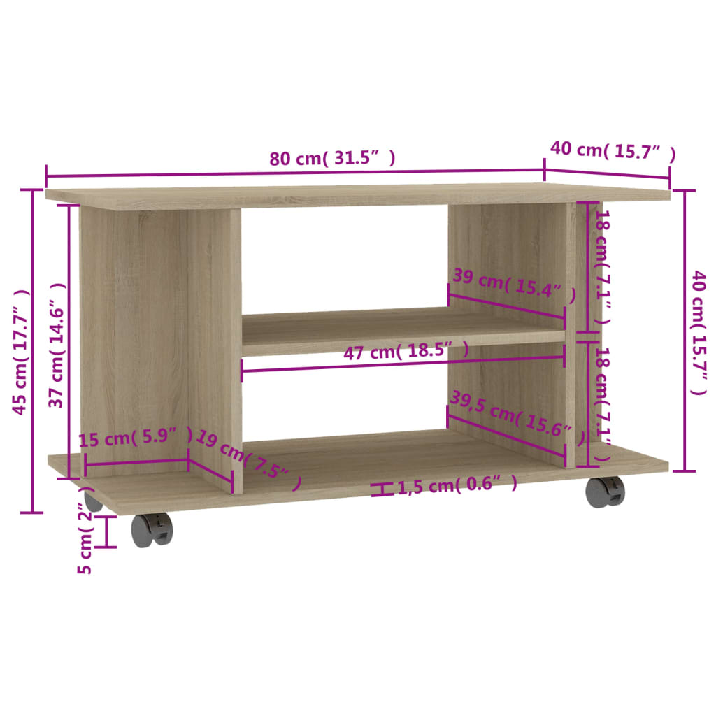 Móvel de TV com rodas 80x40x45 cm deriv.madeira branco