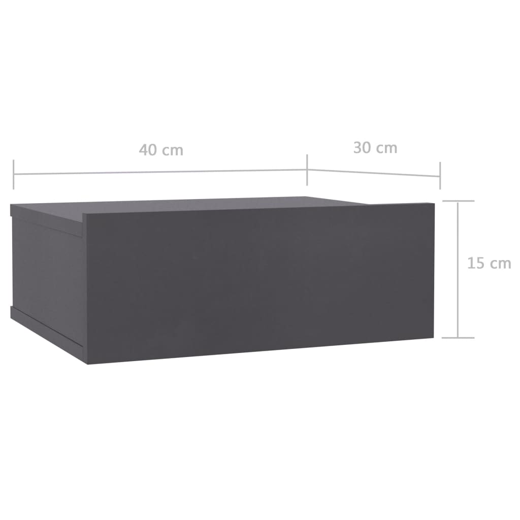 Mesa de cabeceira suspensa 2 pcs 40x30x15 cm cinzento brilhante