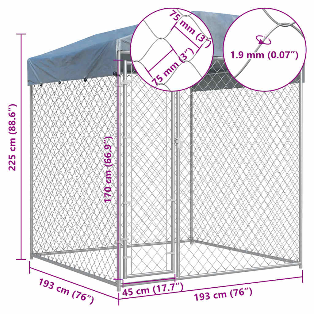 Canil de exterior com toldo 193x193x225 cm