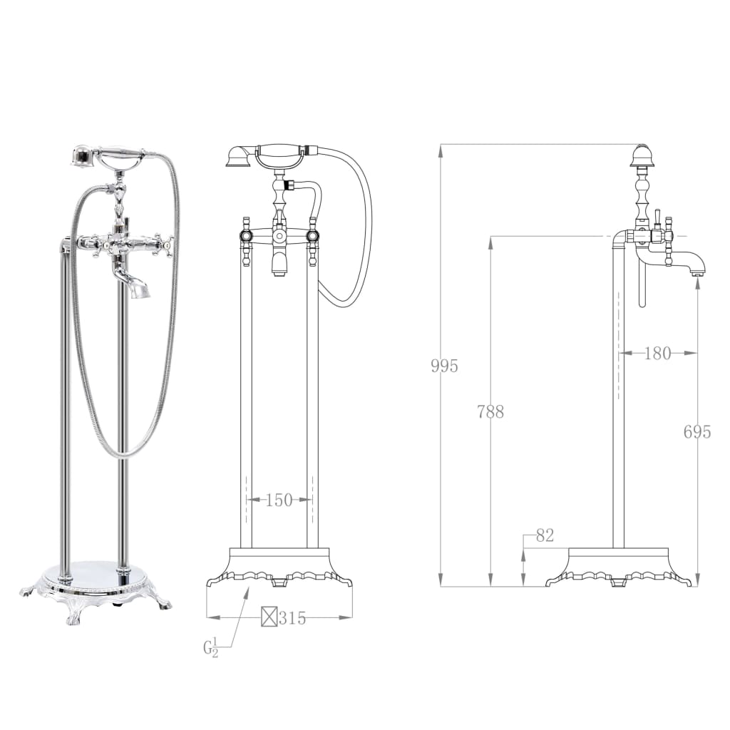 Torneira de pé para banheira aço inoxidável 99,5 cm dourado