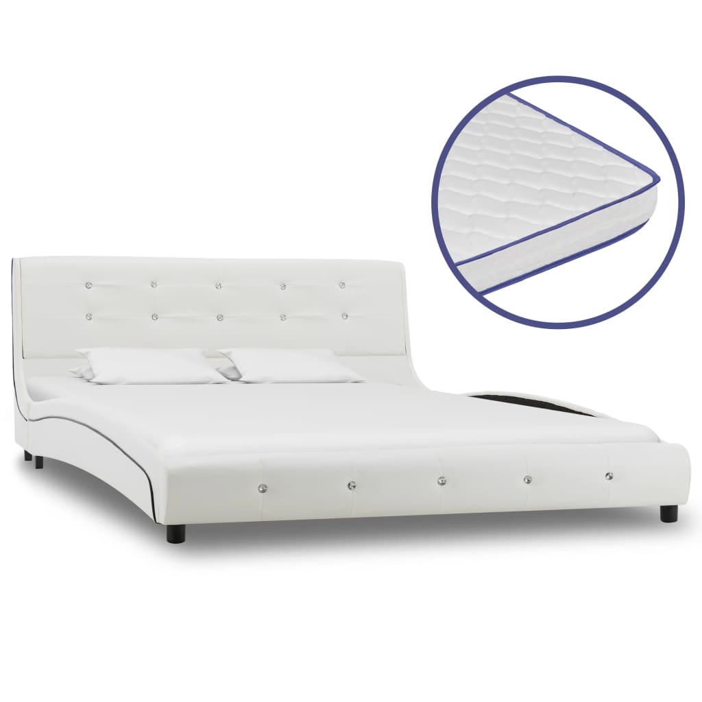 Cama + colchão espuma memória 140x200cm couro artificial branco