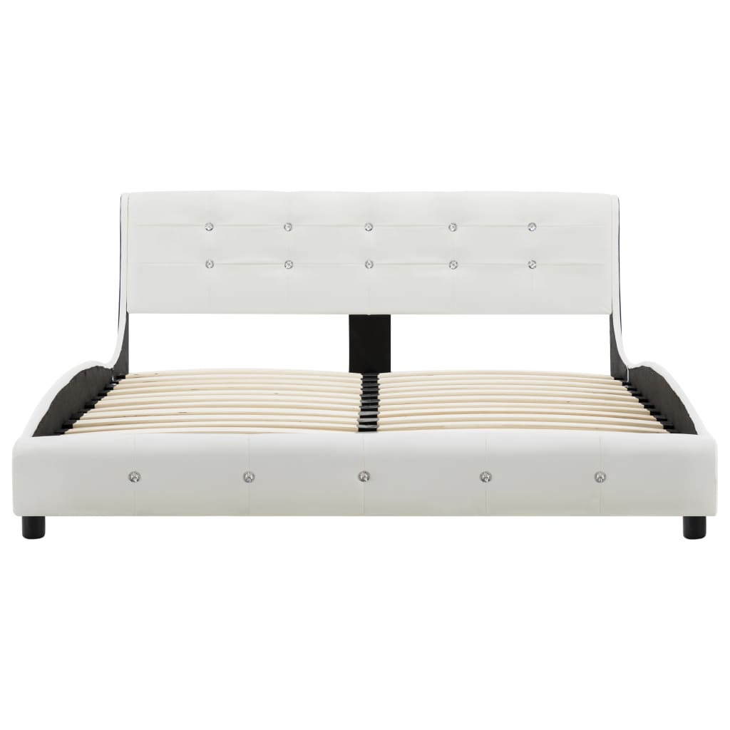 Cama + colchão espuma memória 140x200cm couro artificial branco