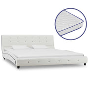 Cama + colchão espuma memória 160x200cm couro artificial branco