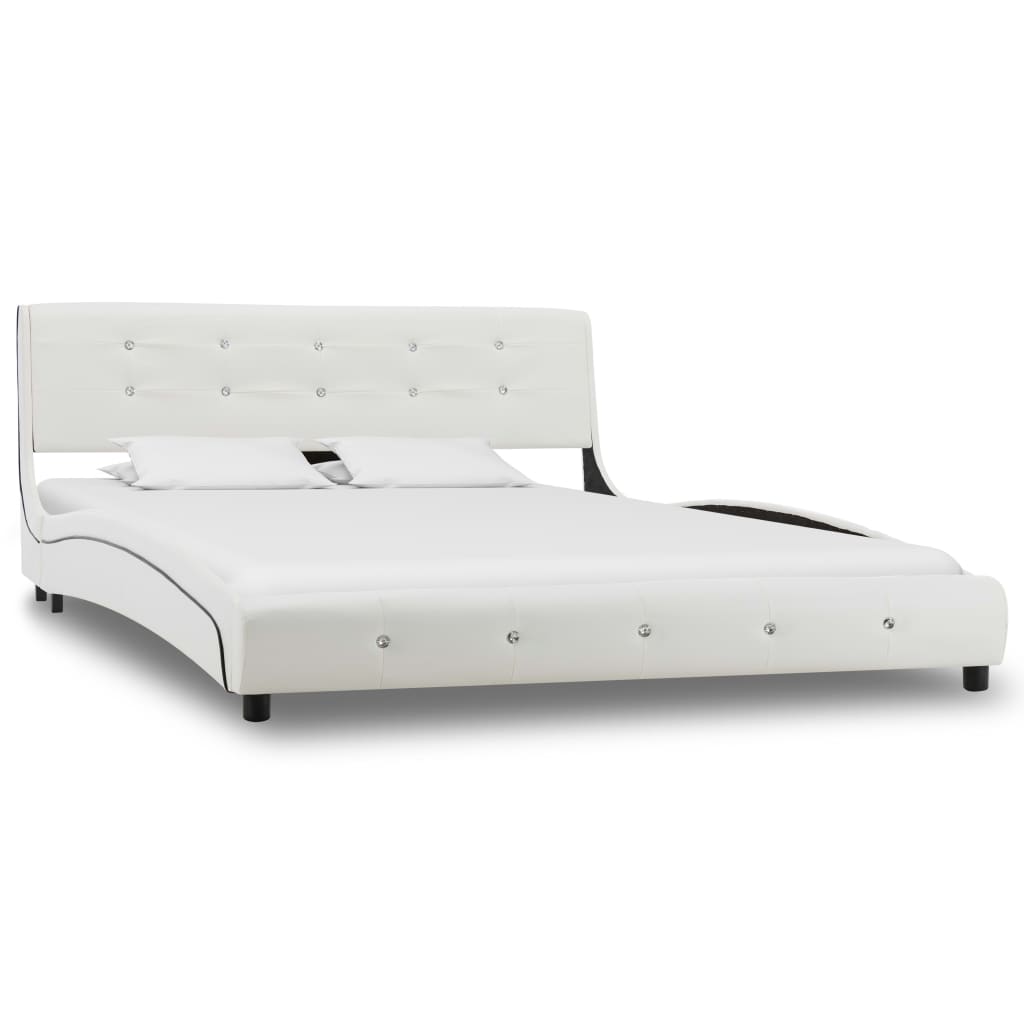 Cama com colchão 140x200cm couro artificial branco
