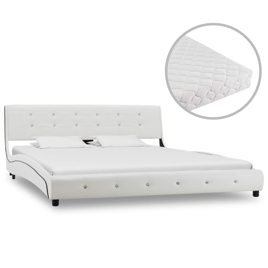 Cama com colchão 160x200 cm couro artificial branco