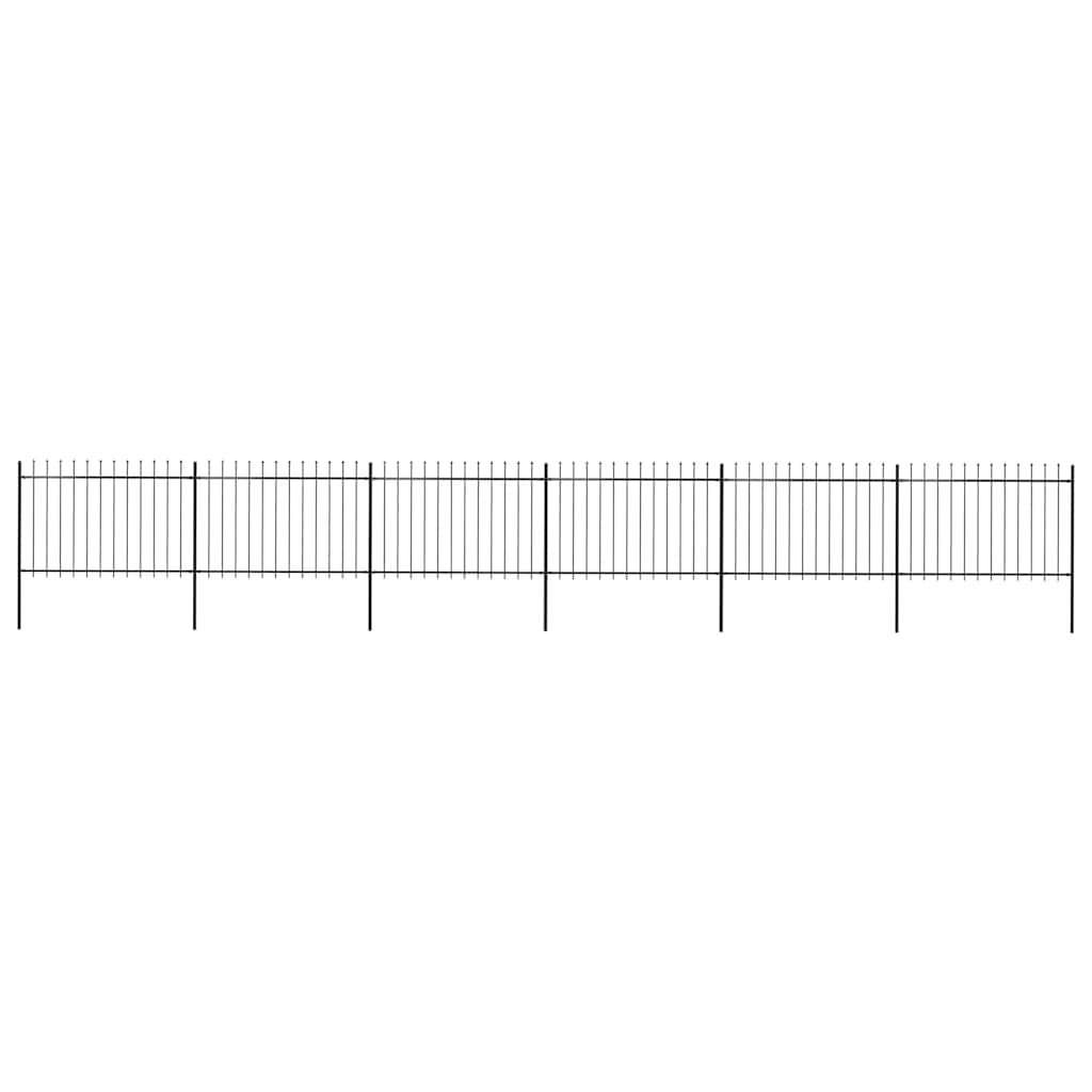 Cerca de jardim com topo em forma de lança em aço 1070x150 cm, preta