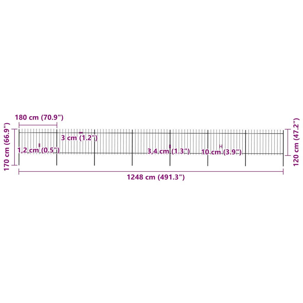 Cerca de jardim com ponta de lança em aço 1248x150 cm, preta