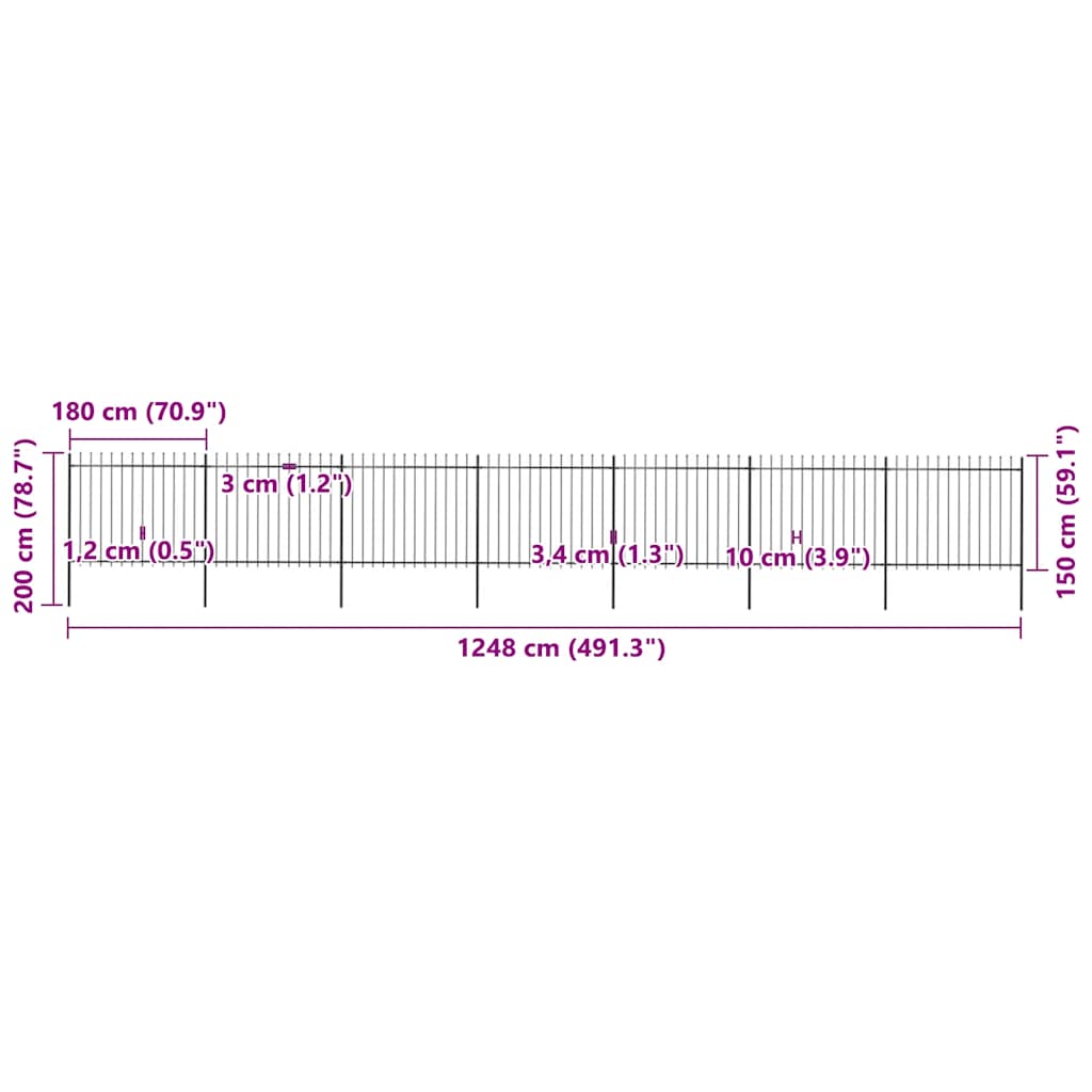 Cerca de jardim com ponta de lança em aço 1248x150 cm, preta