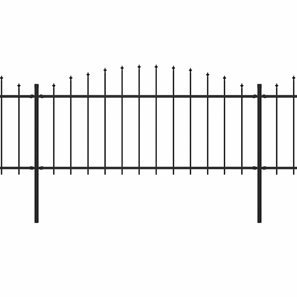 Cerca de jardim com topo em forma de lança em aço 1070x200 cm, preta