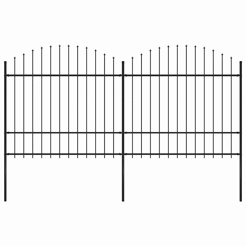 Cerca de jardim com topo em forma de lança em aço 359x200 cm, preta
