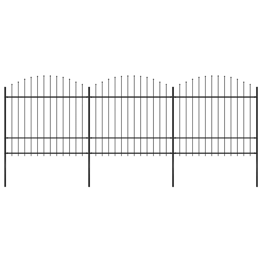 Cerca de jardim com topo em forma de lança em aço 537x200 cm, preta