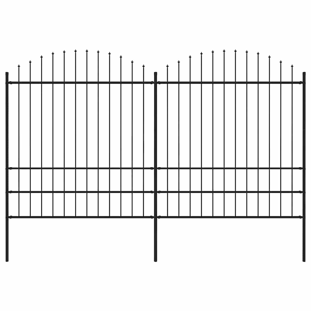 Cerca de jardim com topo em forma de lança em aço 359x200 cm, preta