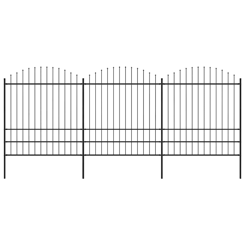 Cerca de jardim com topo em forma de lança em aço 537x200 cm, preta