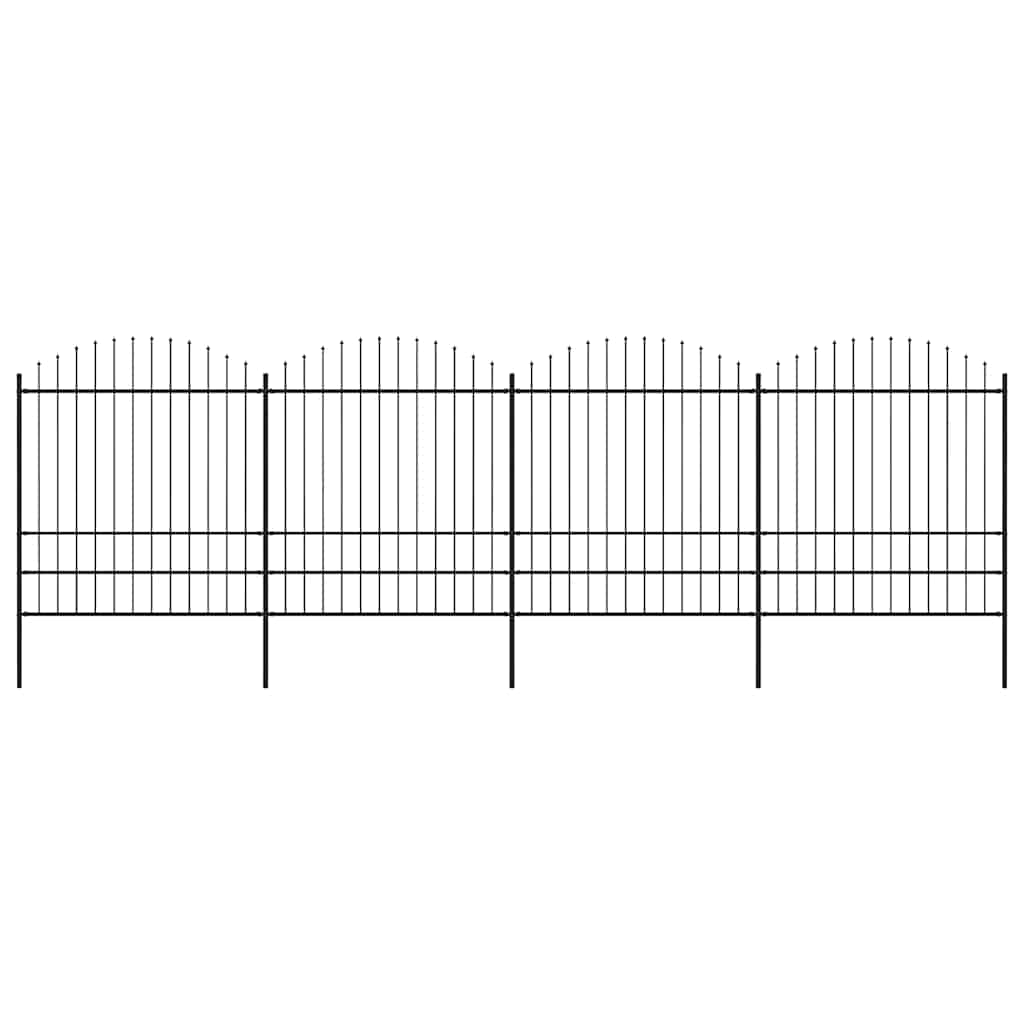 Cerca de jardim com topo em forma de lança em aço 714,5x200 cm, preta
