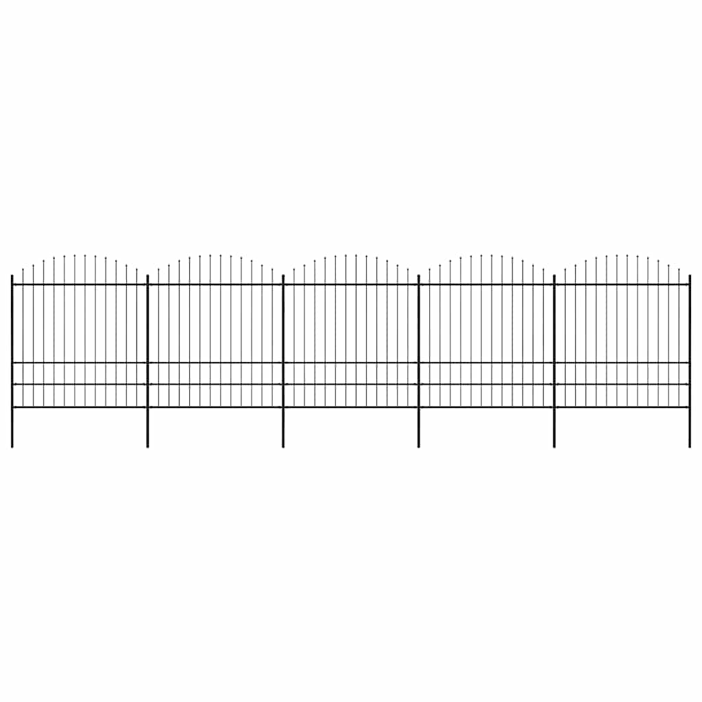 Cerca de jardim com topo em forma de lança em aço 892,5x200 cm, preta