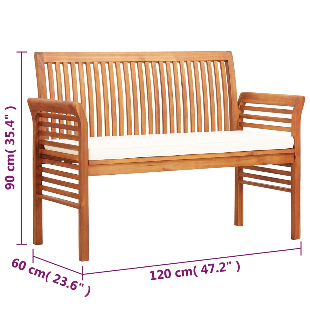Banco de jardim 2 lugares c/ almofadão 120 cm acácia maciça