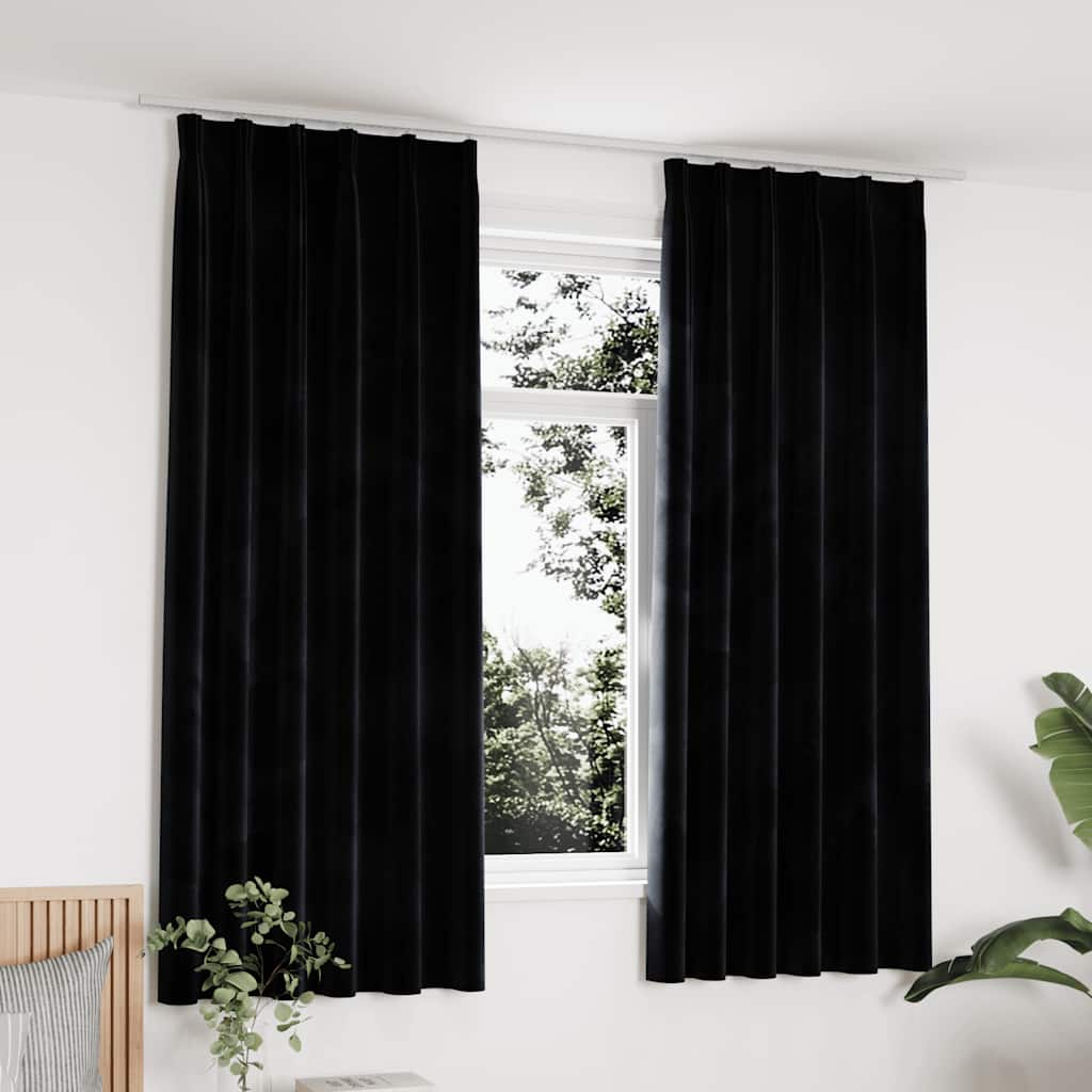 Cortinas blackout com ganchos 2 pcs 140x225 cm veludo antracite