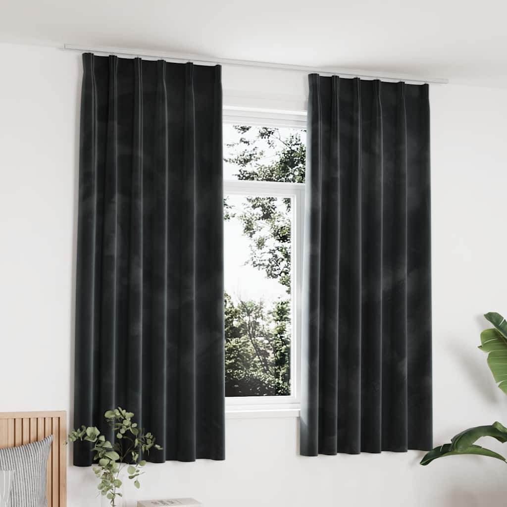 Cortinas blackout com ganchos 2 pcs 140x225 cm veludo antracite