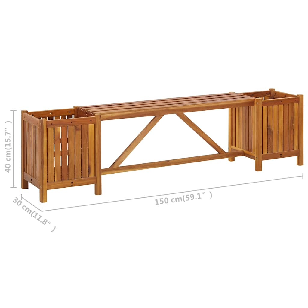 Banco de jardim com 2 vasos 150x30x40 cm madeira acácia maciça
