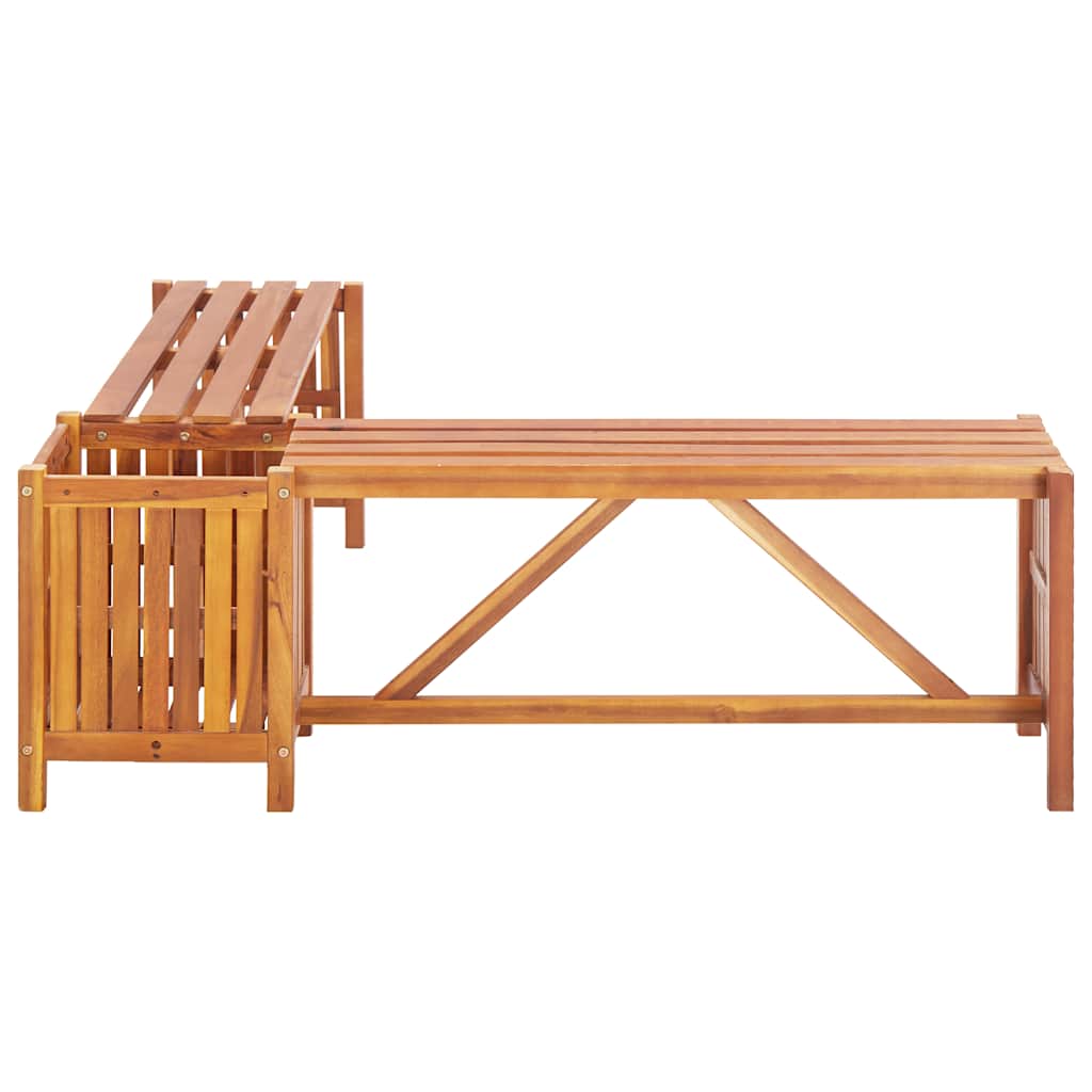 Banco canto c/ vaso jardim 117x117x40 cm madeira acácia maciça