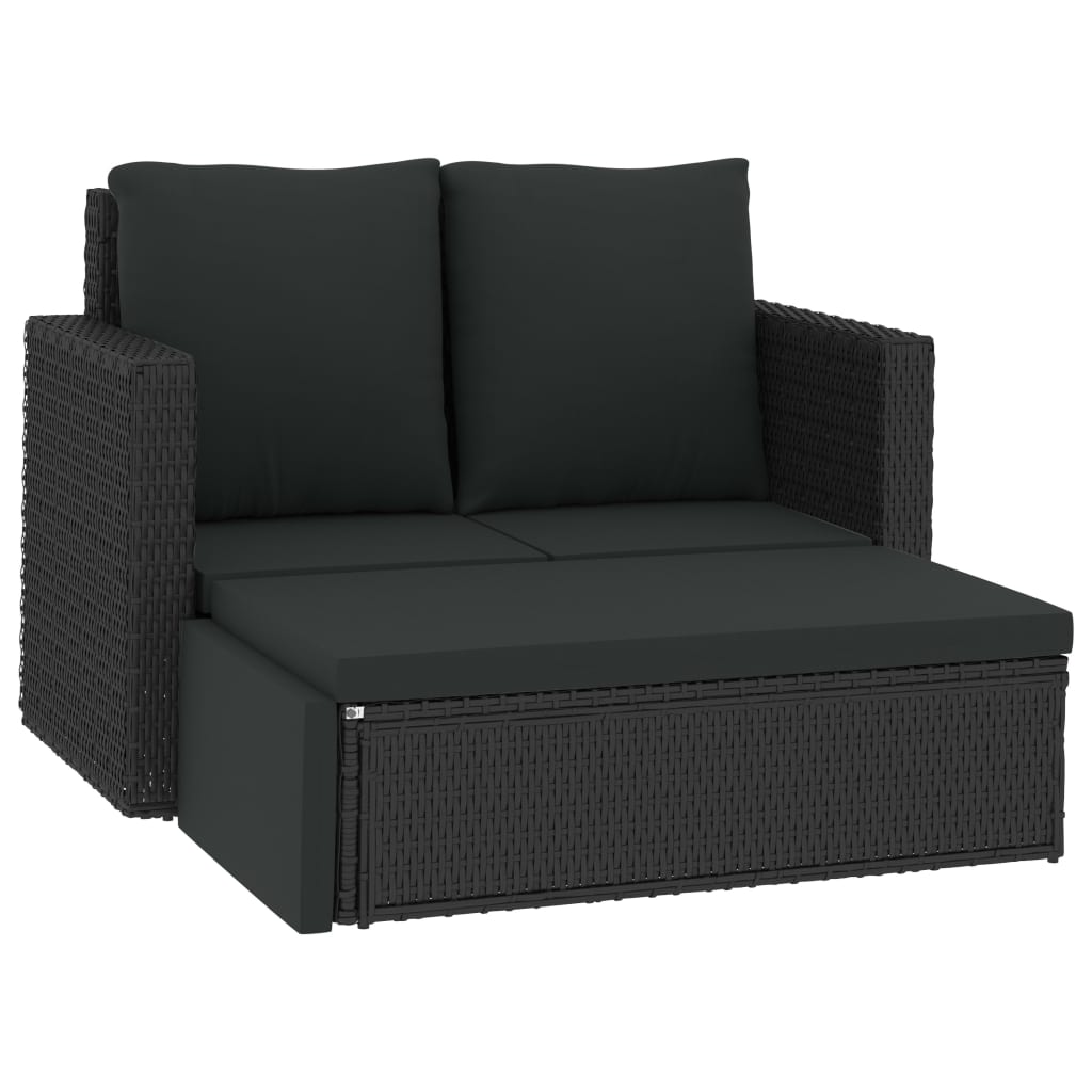 2 pcs conjunto lounge de jardim c/ almofadões vime PE preto