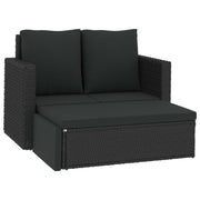 2 pcs conjunto lounge de jardim c/ almofadões vime PE preto