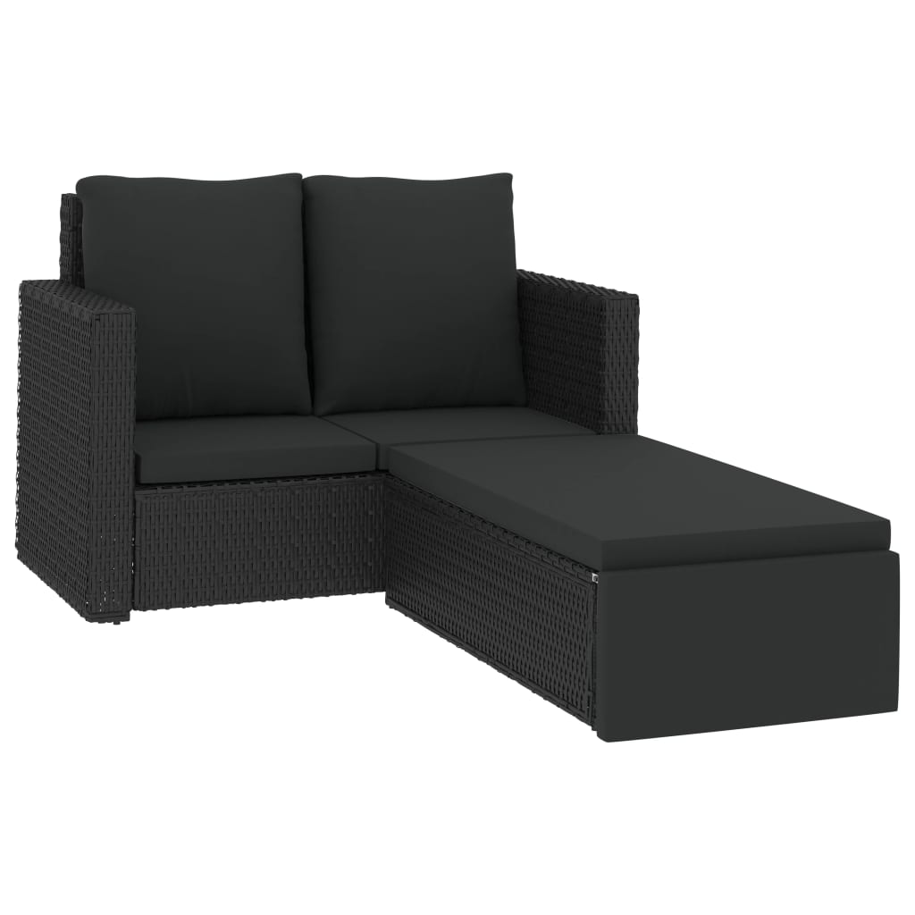 2 pcs conjunto lounge de jardim c/ almofadões vime PE preto