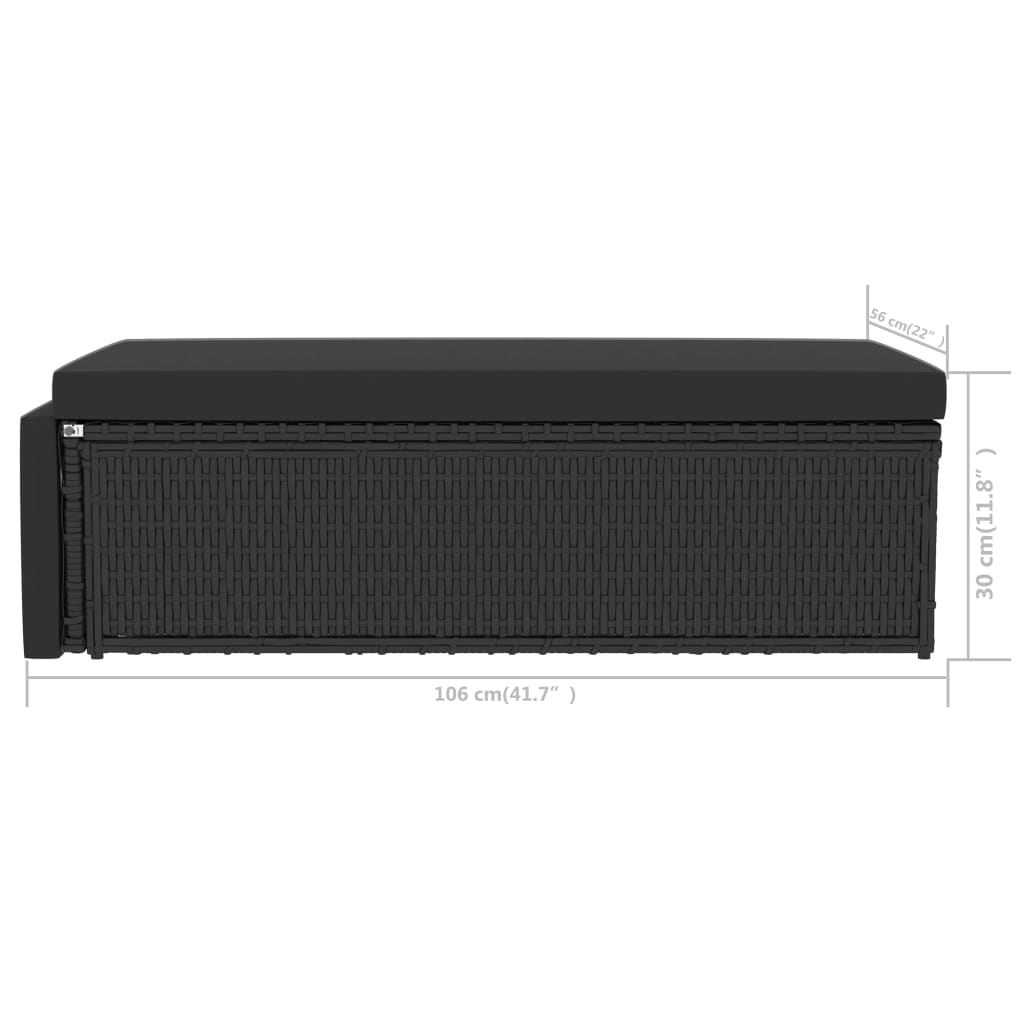 2 pcs conjunto lounge de jardim c/ almofadões vime PE preto