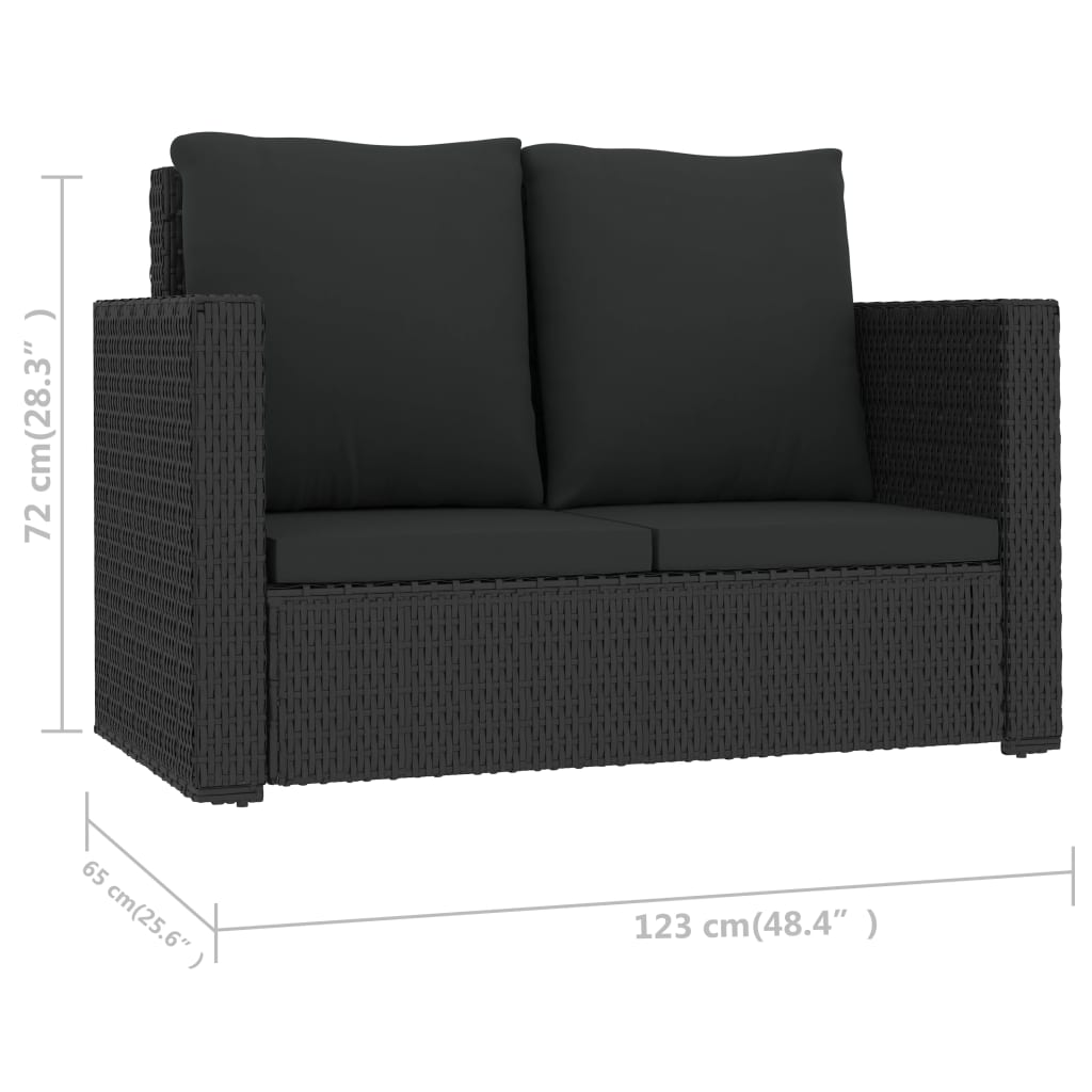 2 pcs conjunto lounge de jardim c/ almofadões vime PE preto