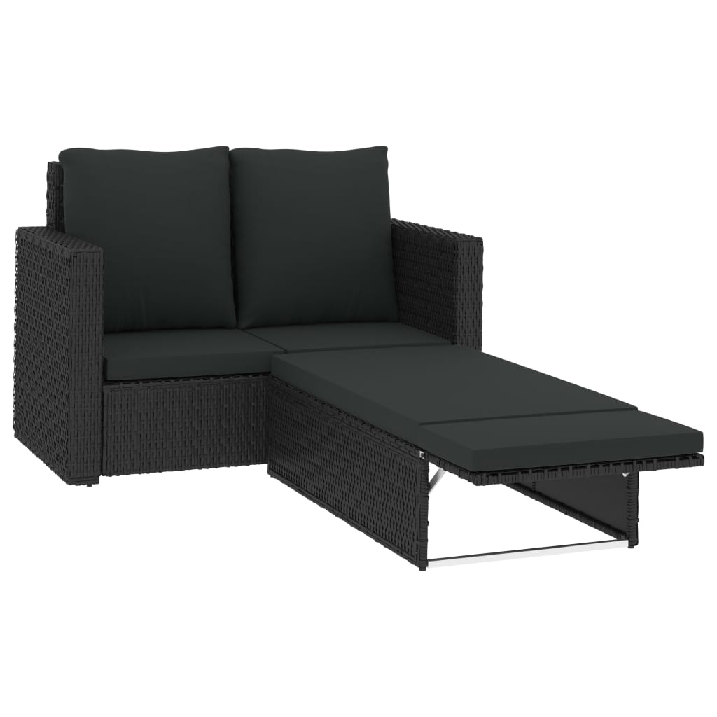 2 pcs conjunto lounge de jardim c/ almofadões vime PE preto