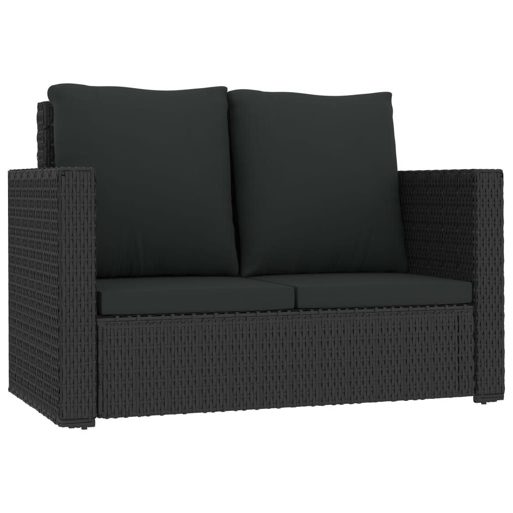 2 pcs conjunto lounge de jardim c/ almofadões vime PE preto