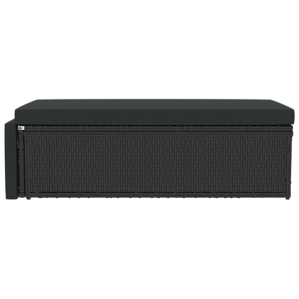 2 pcs conjunto lounge de jardim c/ almofadões vime PE preto