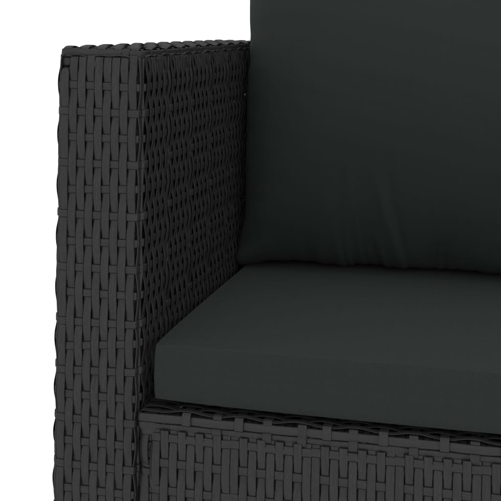 2 pcs conjunto lounge de jardim c/ almofadões vime PE preto
