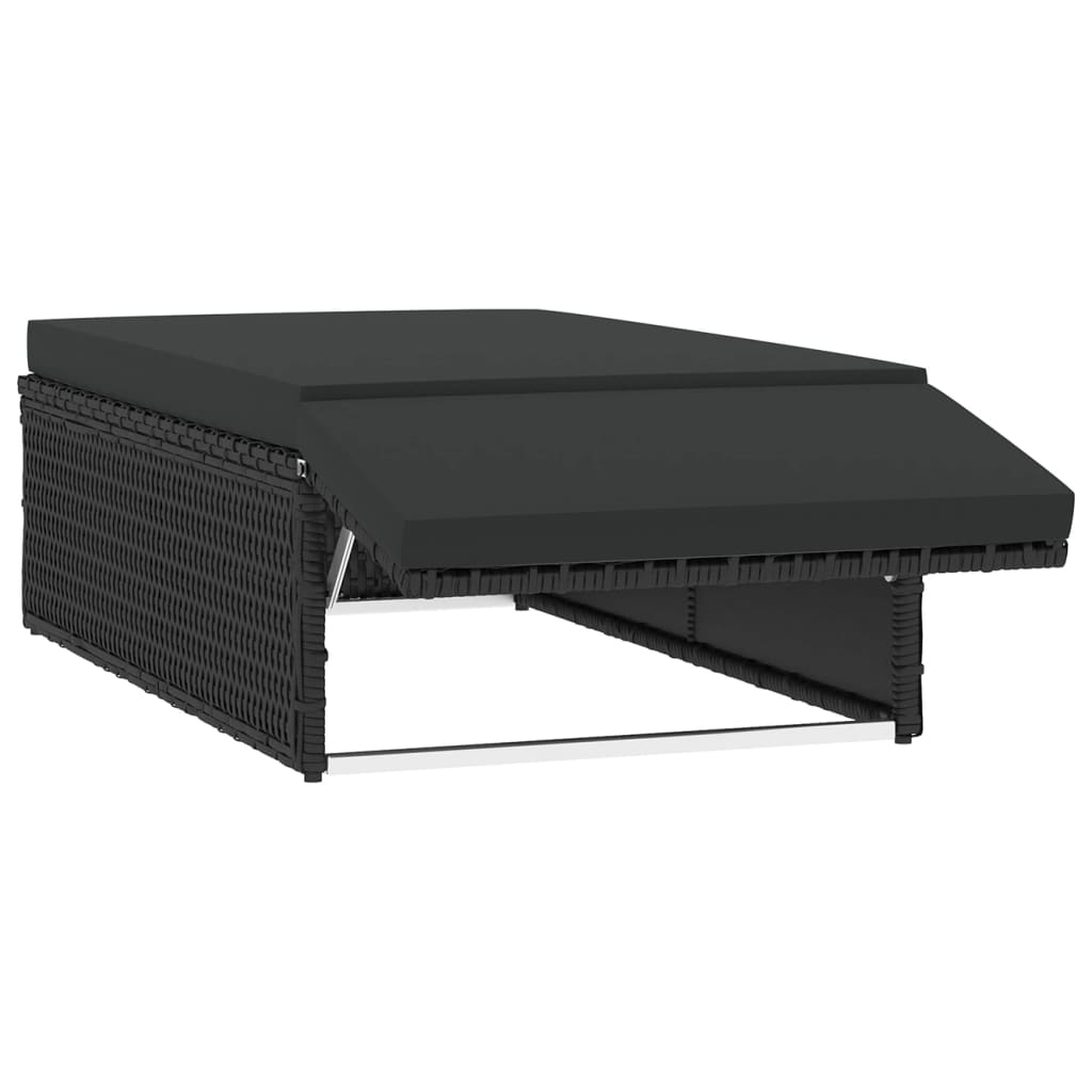 2 pcs conjunto lounge de jardim c/ almofadões vime PE preto