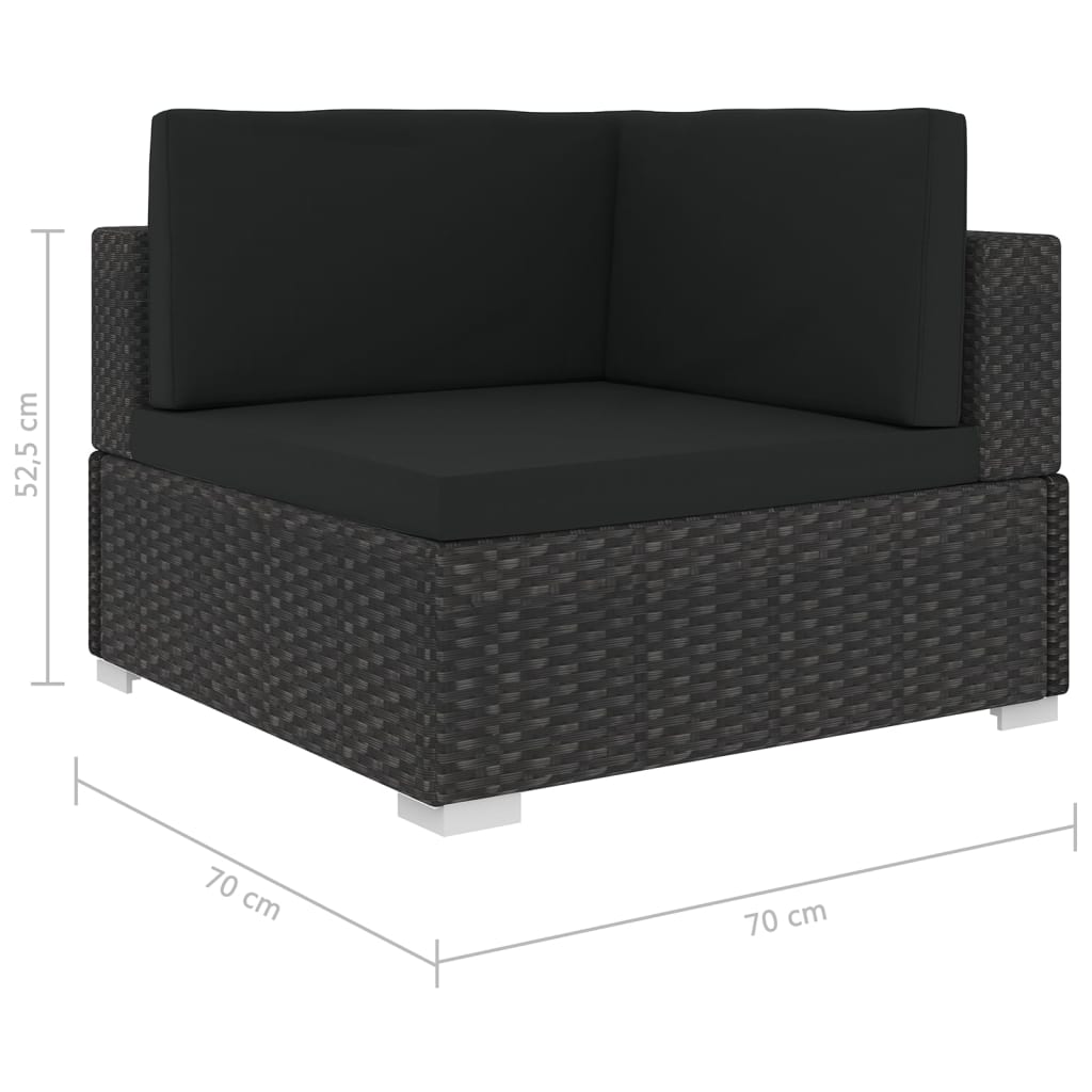 5 pcs conjunto lounge de jardim c/ almofadões vime PE preto