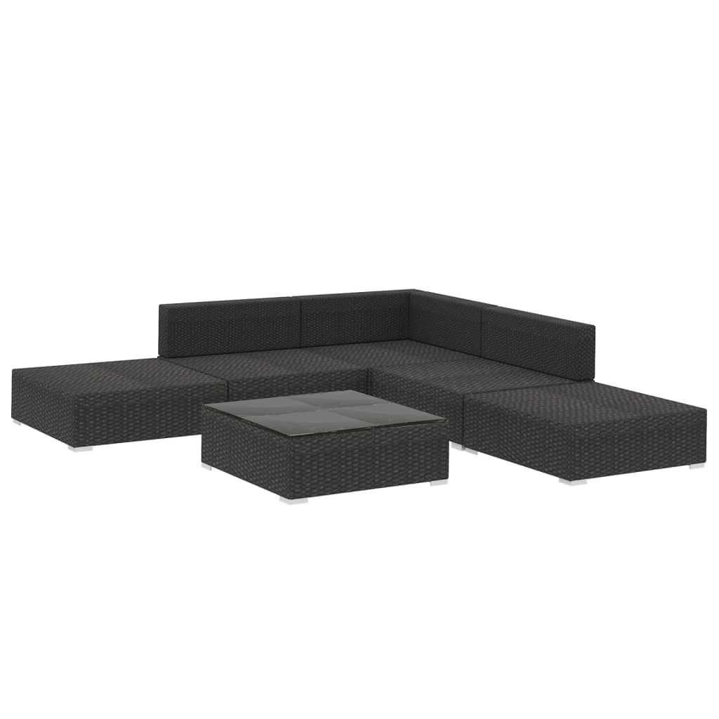 6 pcs conjunto lounge de jardim c/ almofadões vime PE preto